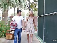 Skinny Emma Hix moans loudly while a friend bangs her outdoors