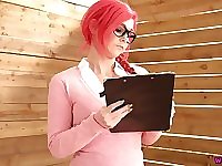 Slutty neon haired chick Roxi Keogh shows off her tits and yummy pussy