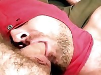 SLAVE DRENCHED IN CUM WHILE SUCKING COCK