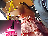 Chick shows up skirt beauties right in the bus