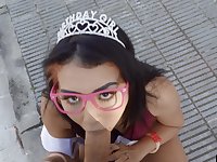 Cutie devours cock on her birthday in superb POV