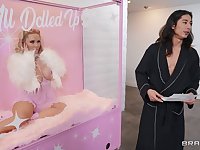 Julie Cash and Savannah Bond have fun with the same pecker
