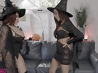 Halloween perversions between two chicks with stunning forms