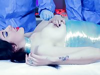 Brunette FemBot Helix enjoys during rough MMF threesome - HD