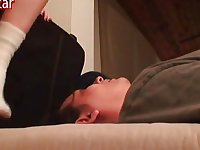 Tattooed Babe Stepping on Her Man's Face and Cock