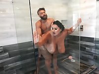 Excited Latina willingly replaces dildo with bearded mans cock