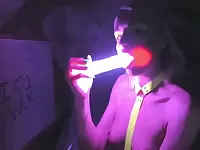 Kelly Copperfield Sucks Glowing Dildo on Live Cam - Deep Throat Action