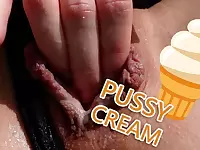 Skinny German Teen with Big Labia Masturbates Creamy Pussy