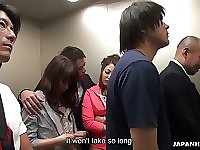 Crazy Japanese elevator group video featuring yummy naughty babe Aoi Miyama